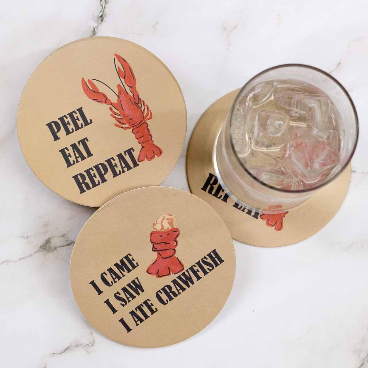 Crawfish Reversible Paper Coasters Natural/Red/Black 4x4 Set of 20
