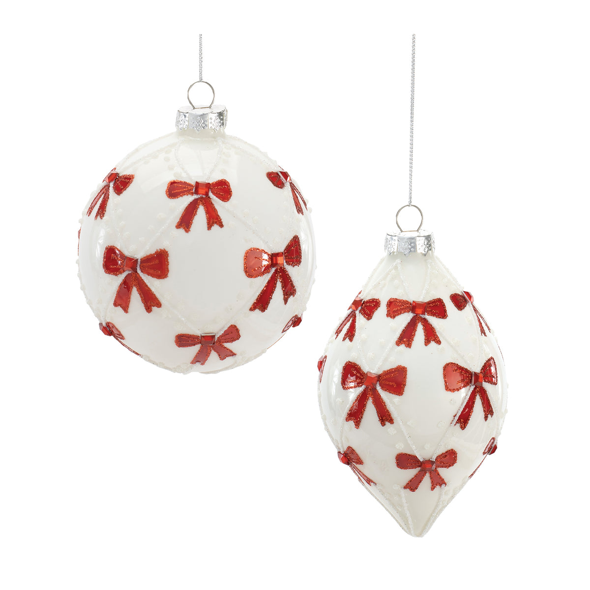 Ornament w/Bows (2 Asst) 4"D, 4.5"H