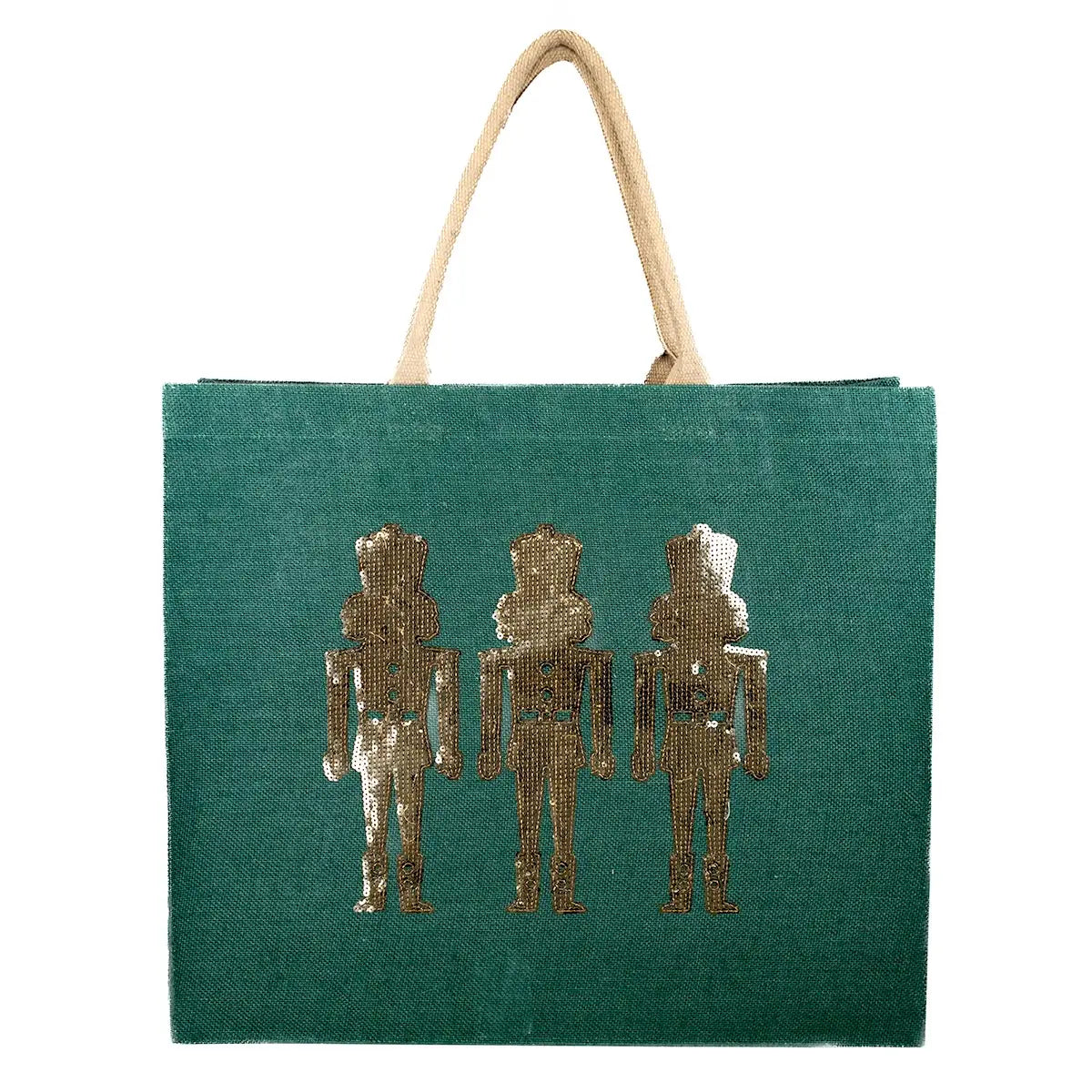 Glitzy Nutcracker Sequin Carryall Tote Dark Green/Gold 22x19x8