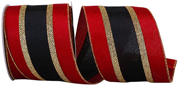 4" X 10YD Velvet Plush Overlay Glitter Wired Edge Ribbon, Red/ black