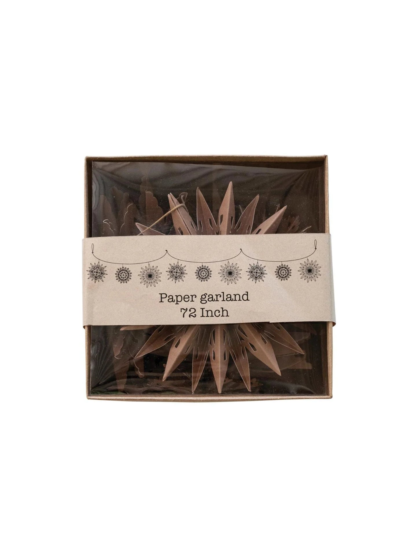72"L x 6"H Recycled Paper Folding Snowflake Garland in Kraft Box, Brown