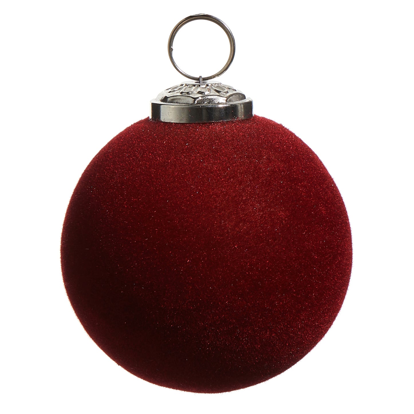 3" Berry Flocked Ball Ornament dk red/bu