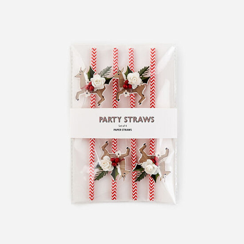 Reindeer Paper Party Straws, ST/4, 7.75"