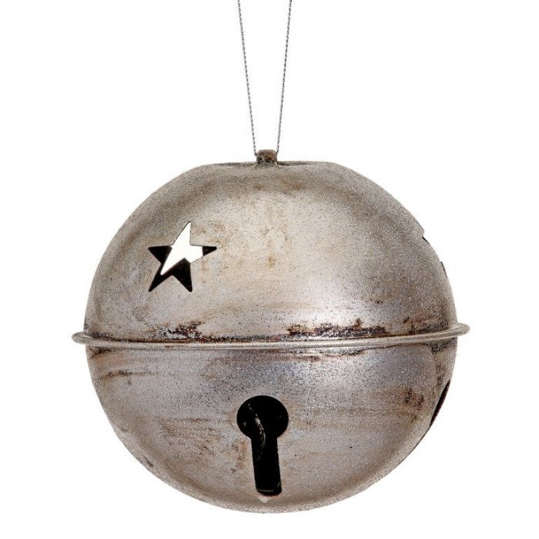 5.5" Antique Bell Glitter Metal Ornament Silver