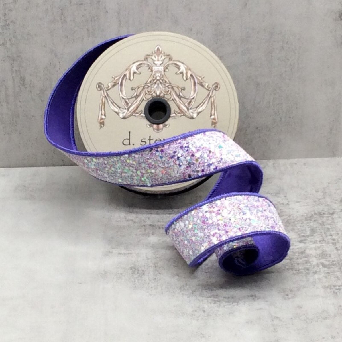 1.5" x 10yds Sugar Plum Glitter / Lovely Lavender