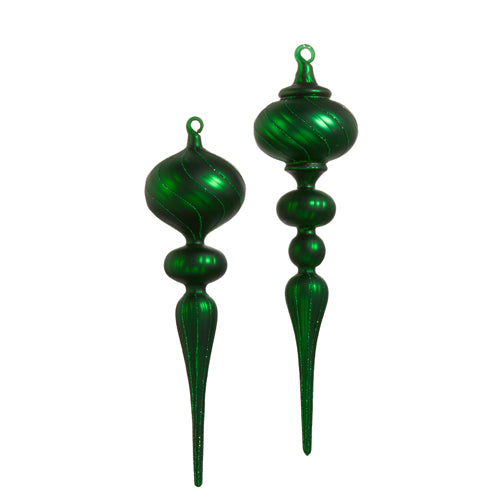 13" Matte Green Finial Ornament (Asst/ 2)– Sold Individually