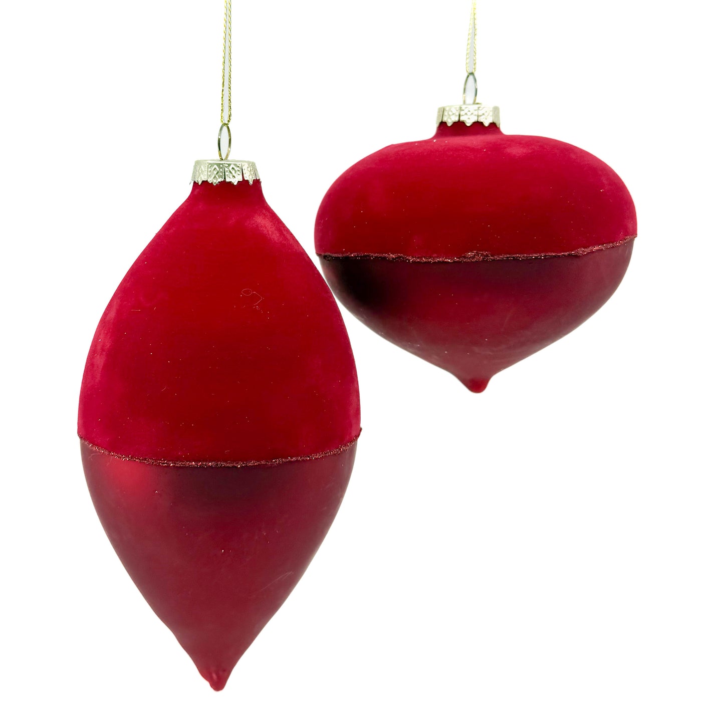 4–6" Glass Flocked Matte Finial/ Ball Ornament (Sold Individually)