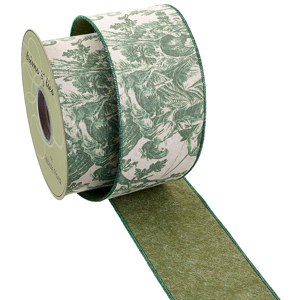 4" X 10Yd Toile Ribbon, Green Toile on Cream