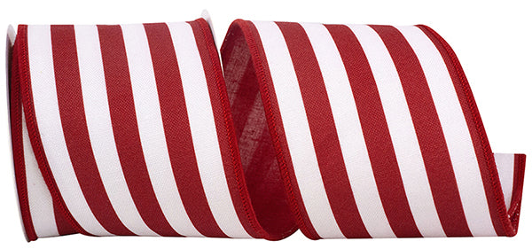 4" X 5YD Horizontal Striped Canvas Deluxe Wired Edge Ribbon, Red/ White