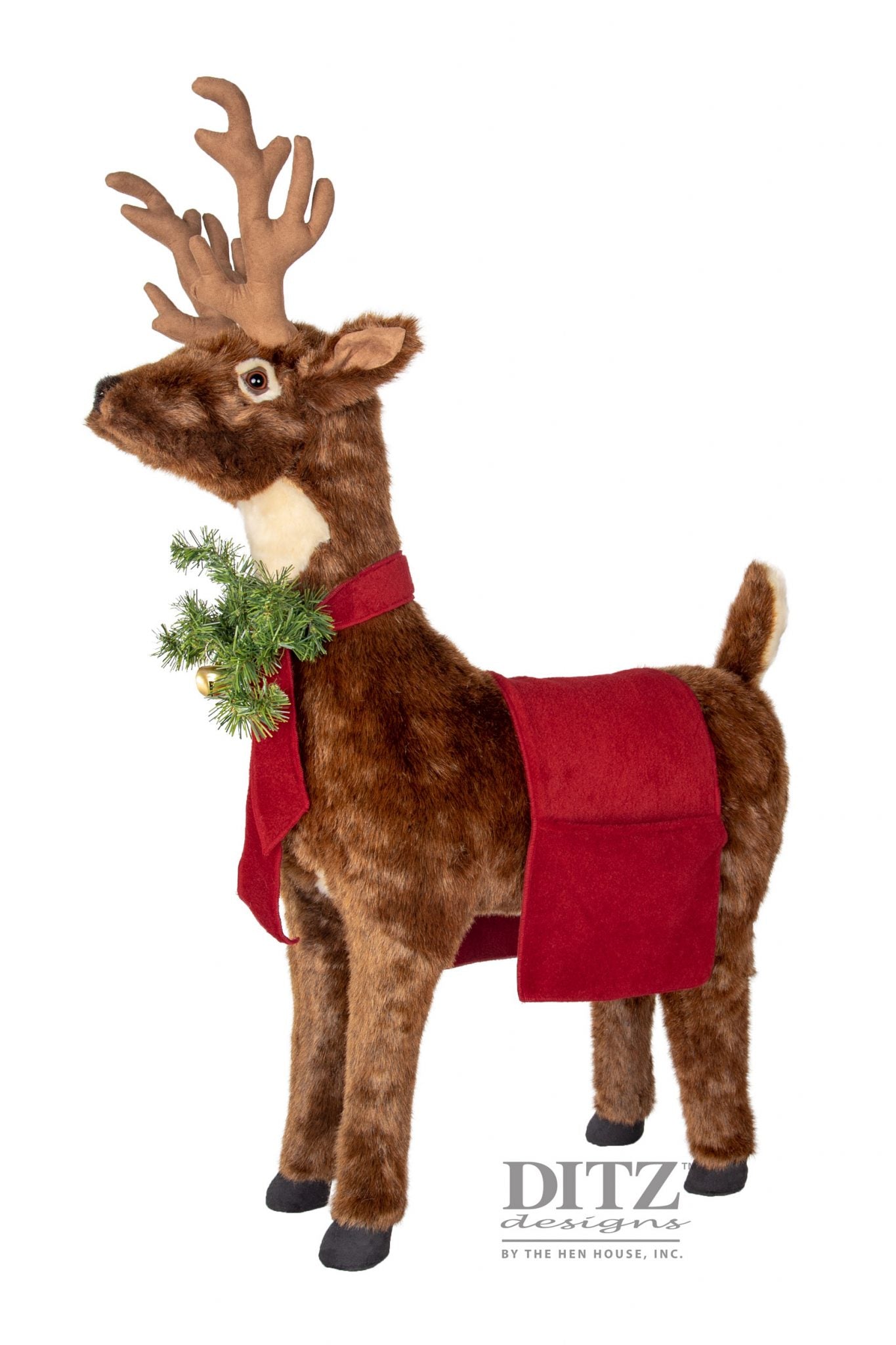 Footrest Reindeer, Natural-Vintage Red Trim