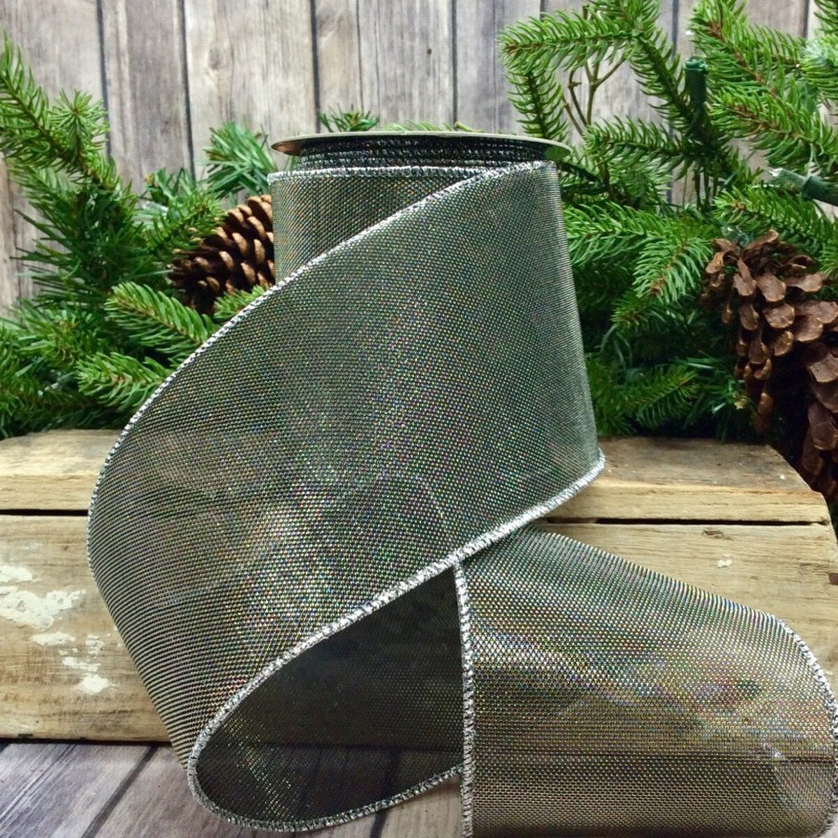 2.5" x 10yds Metallic Mesh Ribbon, Pewter