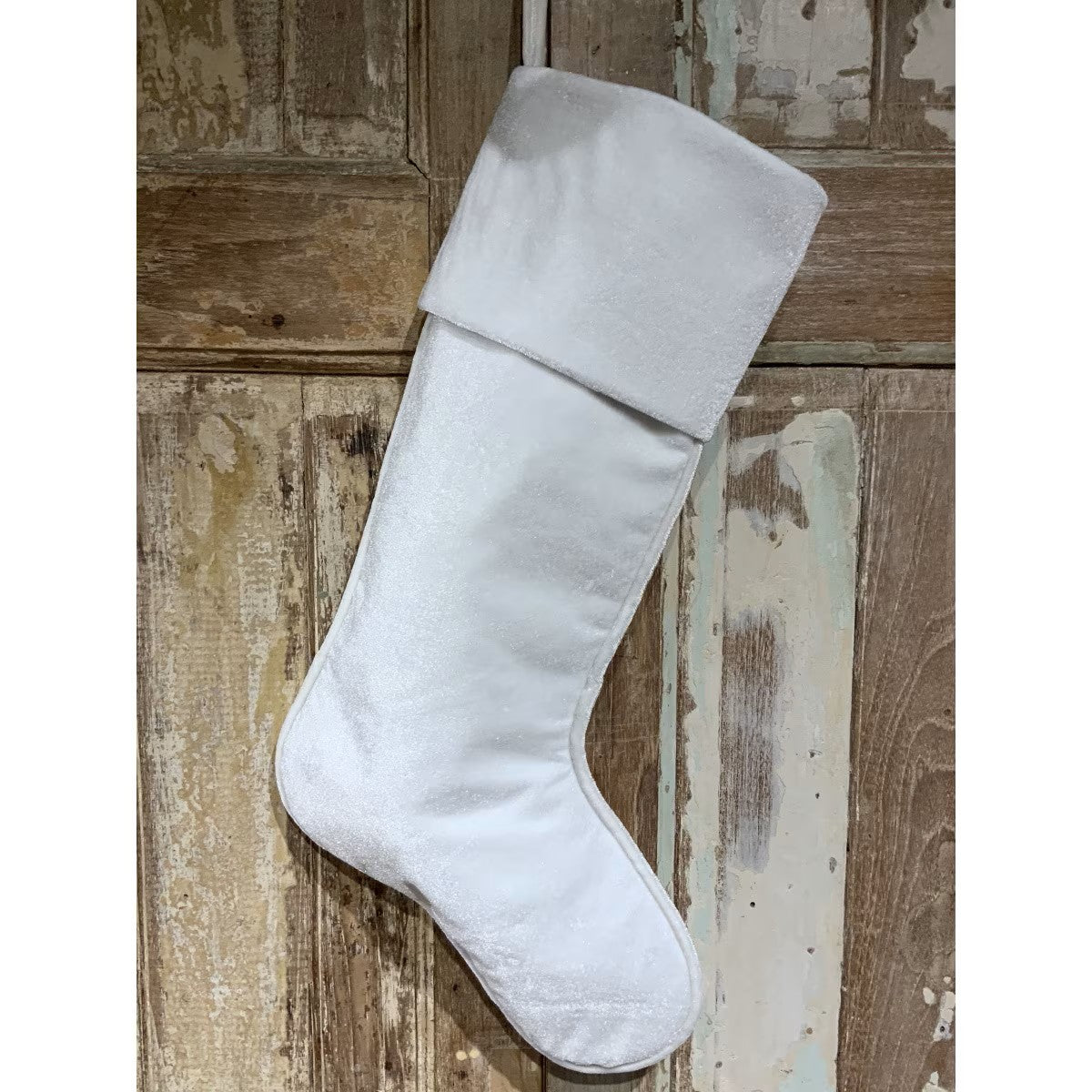 23" velvet Christmas stocking, ivory