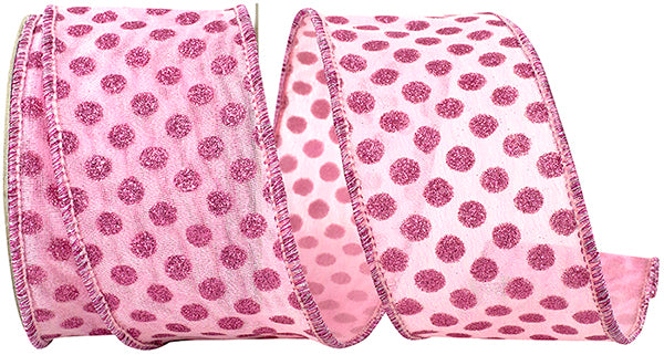 2.5" X 10yds Mesh Deluxe Glitter Dots Wired Edge Ribbon, Pink