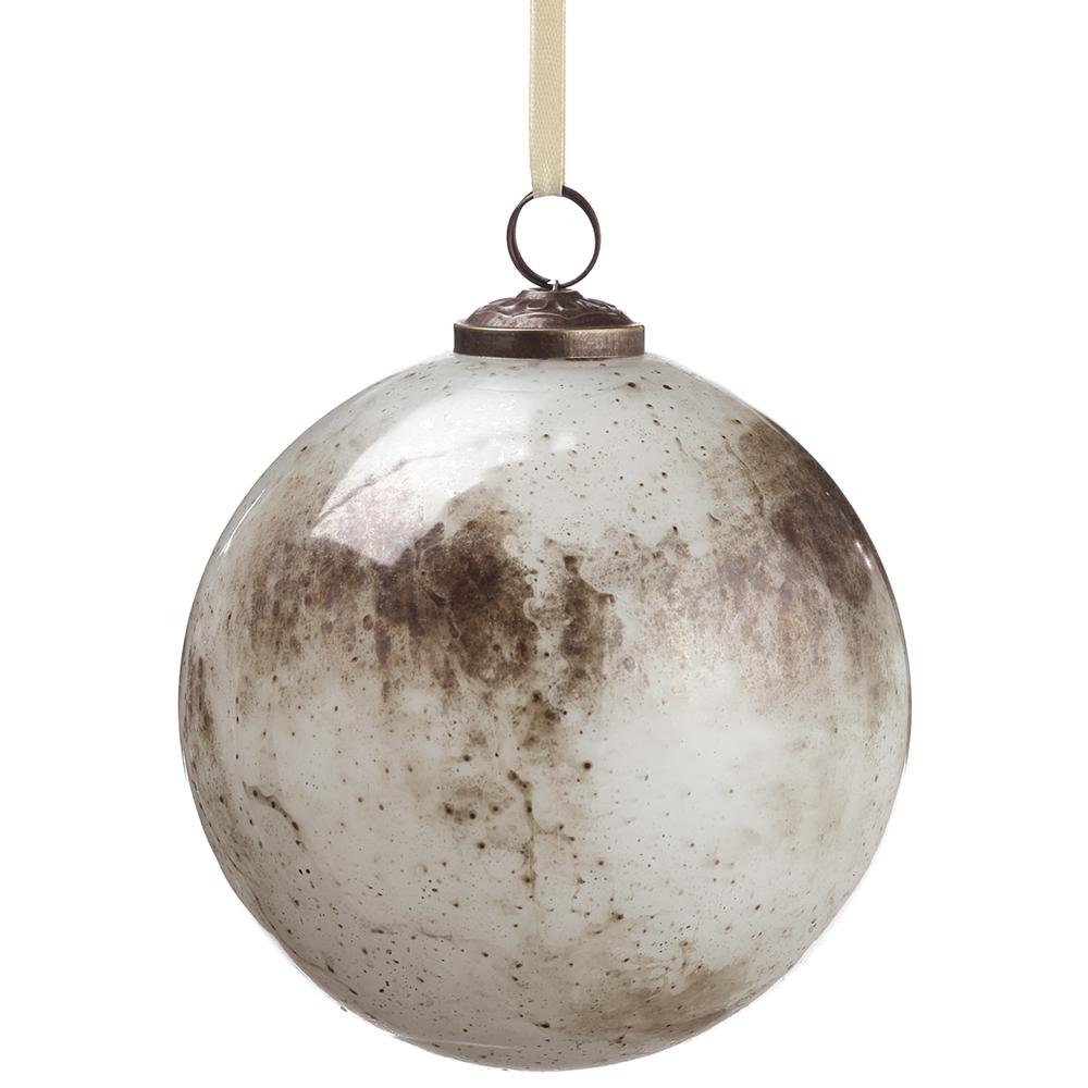 5" Glass Ball Ornament Antique Copper/ White