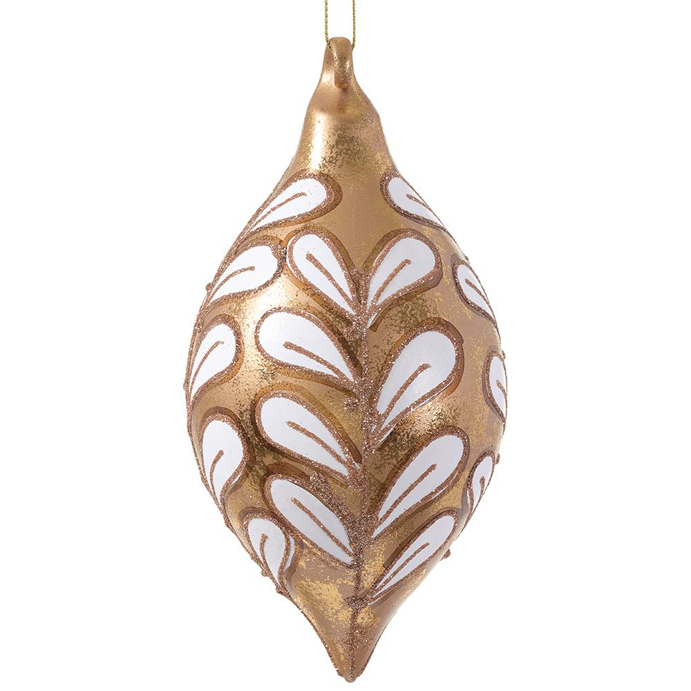 5.5" Glittered Glass Finial Ornament – Gold & White