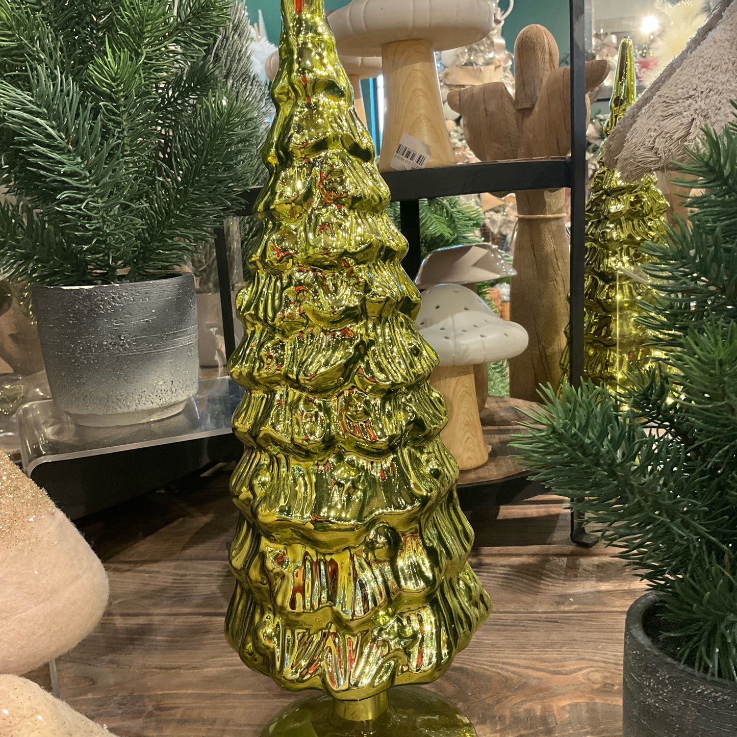 15.25" Glass Tree Table Top Green