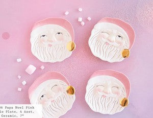 Papa Noel Pink Cookie Plate, 4 ASST, Ceramic, 7"