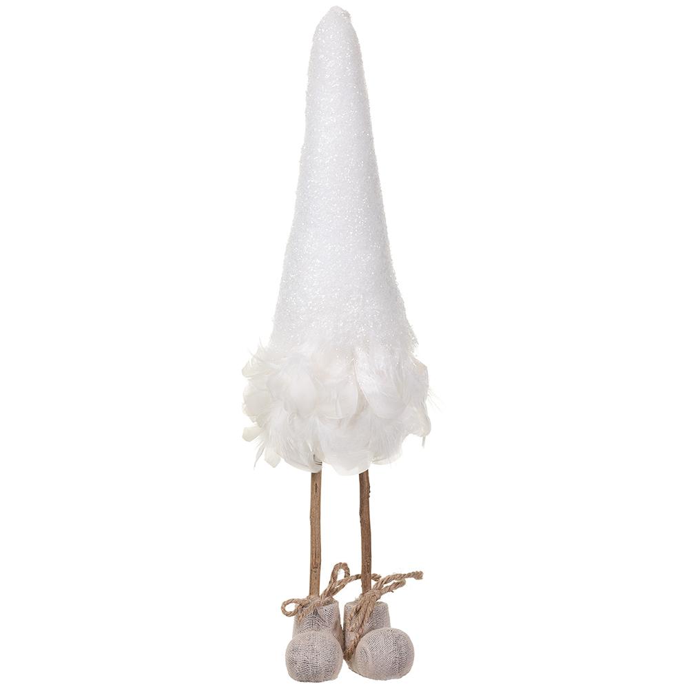 20" Feather Iced Cone Topiary White
