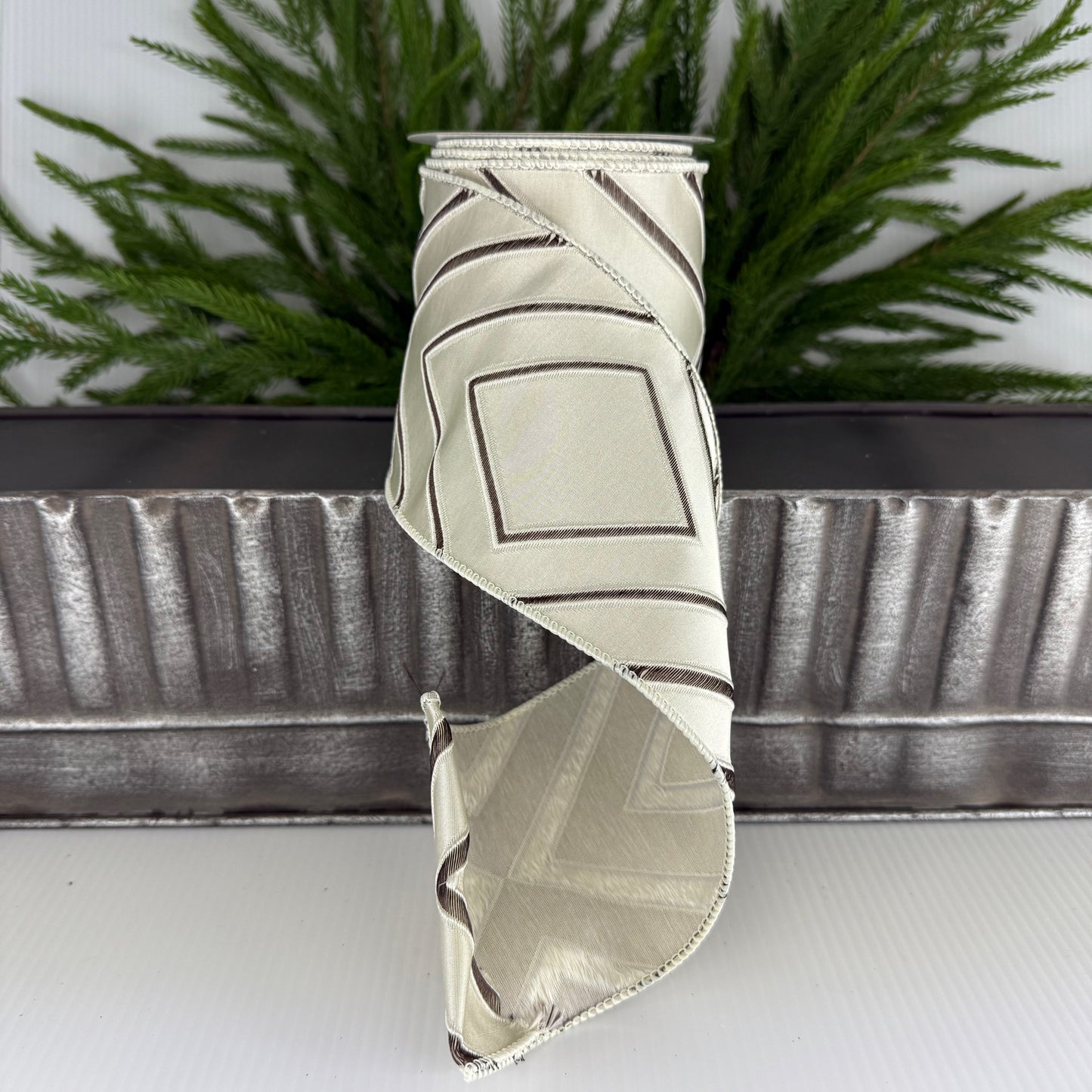 4" X 5Yd Ribbon, Cream Taupe