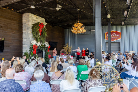 A full house at The Shed for John Mark's design demonstration during the 2026 Madisonville Open House