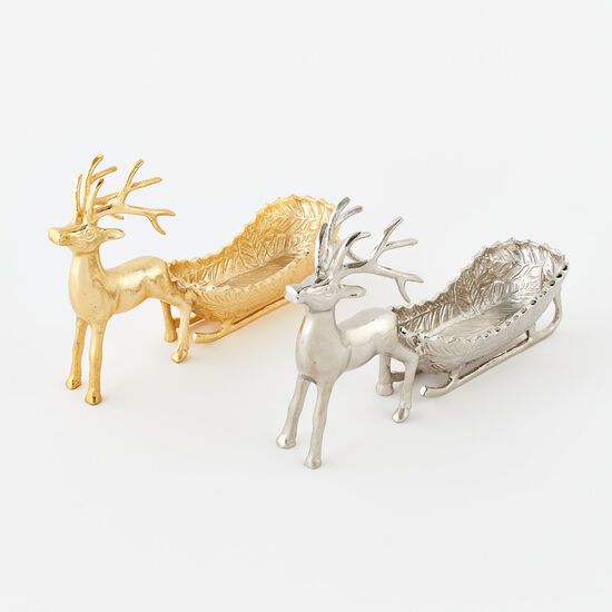 Reindeer Cart, 2 Asst, Gold/Silver, Aluminum, 17"