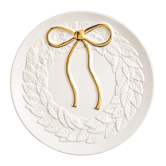 Gold Bow Wreath Cookie Plate