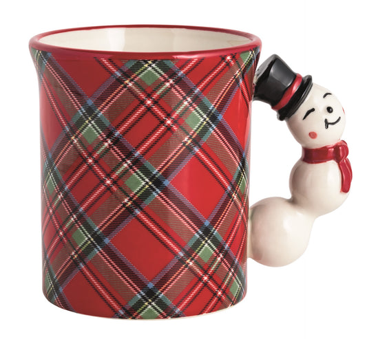 Snowman Tartan Figural Handle Mug
