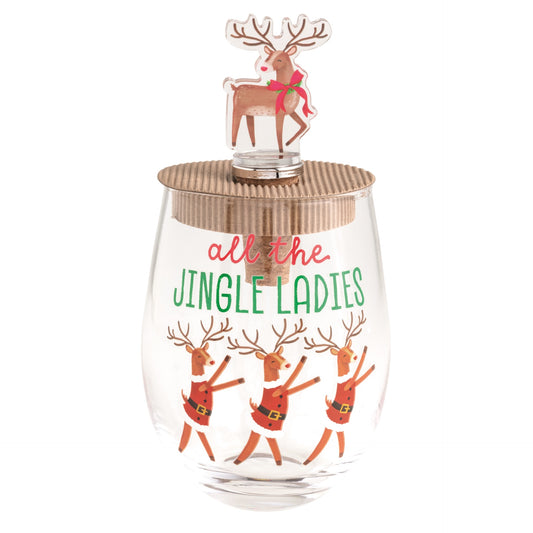 Jingle Ladies Wine Glass & Stopper Set