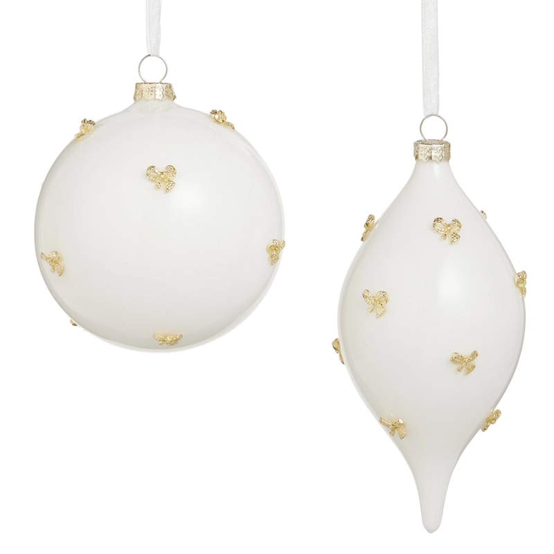 Bow Embellished Orname wh. w/little gold bows