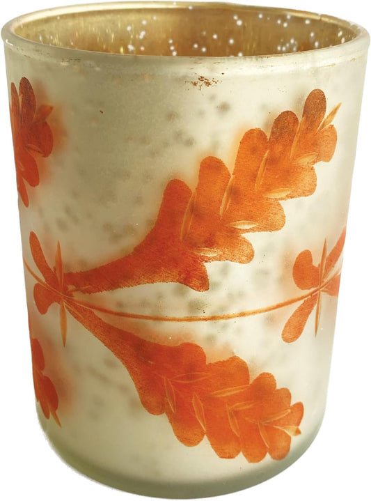 3-1/2" Round x 4-1/2"H Etched Recycled Mercury Glass Tealight/ Votive Holder, Matte Silver Finish & C