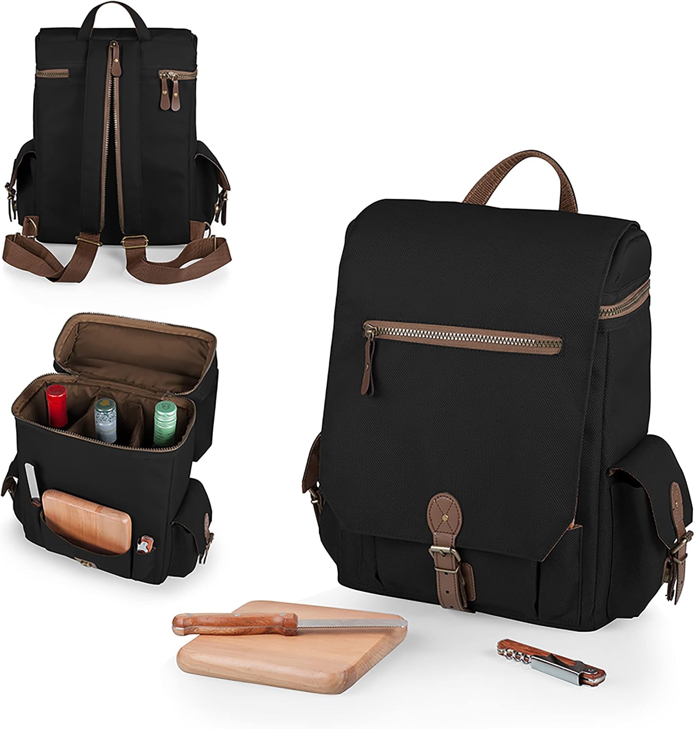Moreno 3-Bottle Wine & Cheese Tote, (Black)