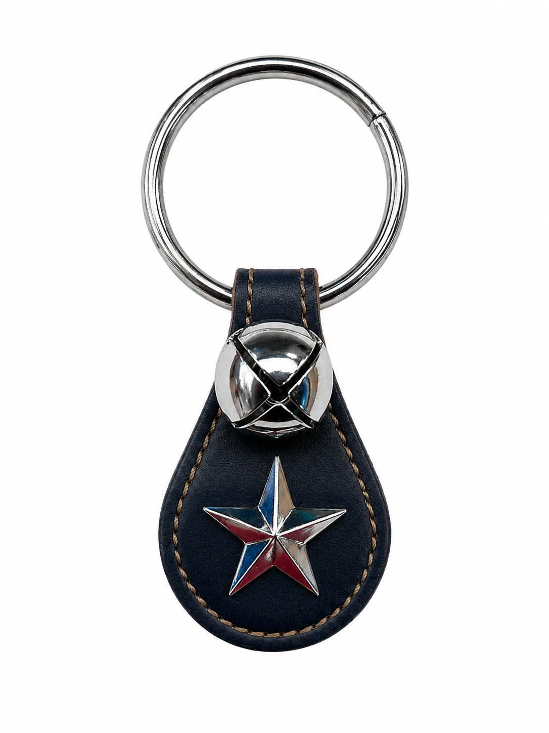 Texas Star Charm on Teardrop, 1 Nickel-Plated Bell, LG Ring - Navy