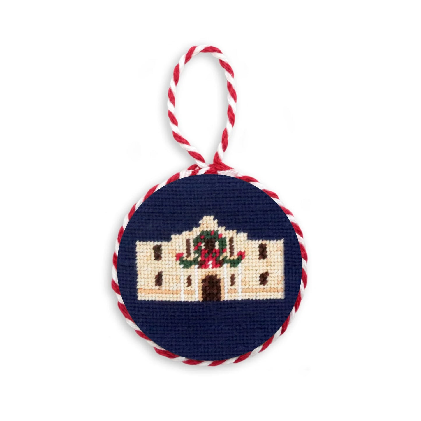Christmas Alamo Ornament (Dark Navy) (Red-White Cord)