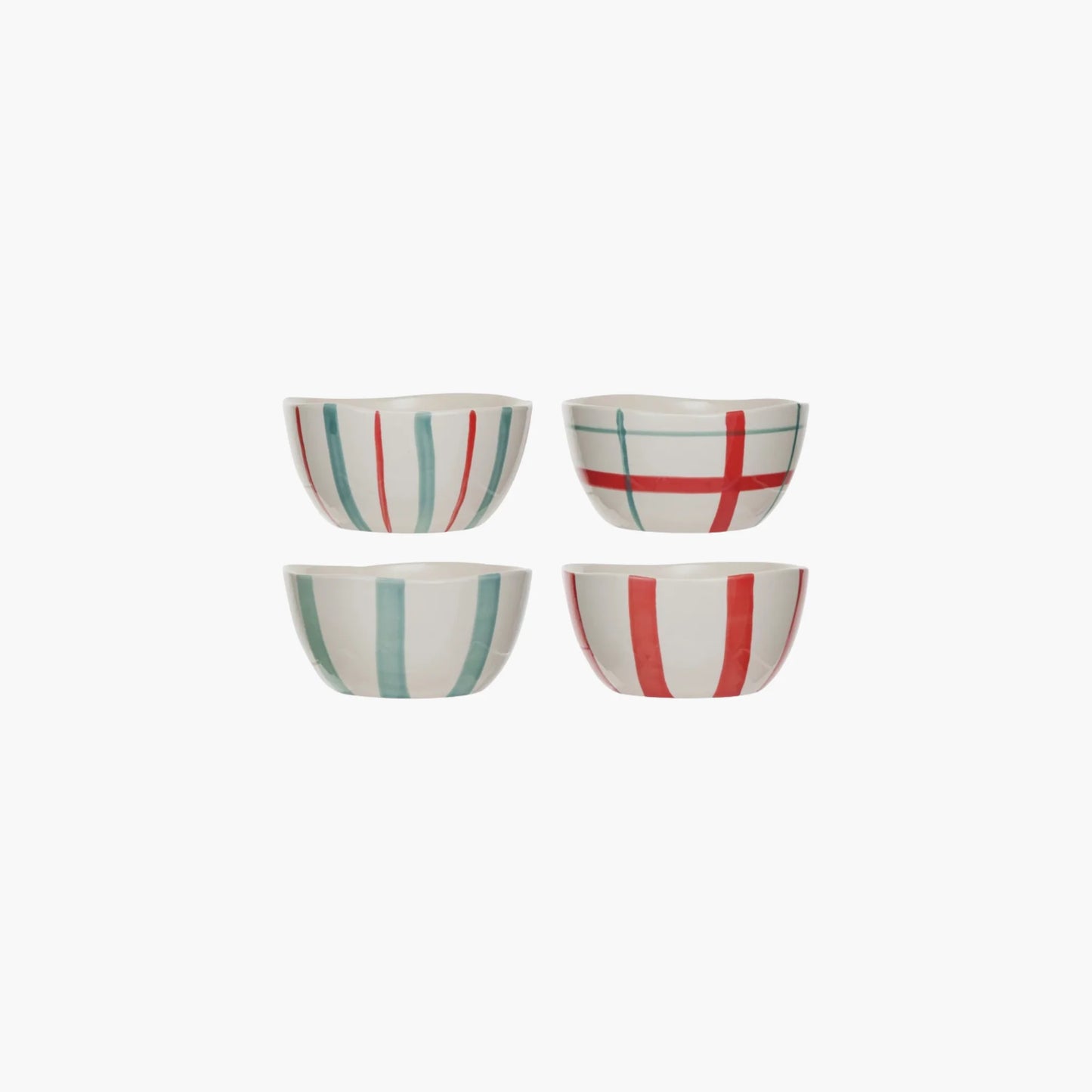 5" Round x 2-1/2"H Hand-Painted Stoneware Bowl, Red, Aqua & Cream Color, 4 Styles