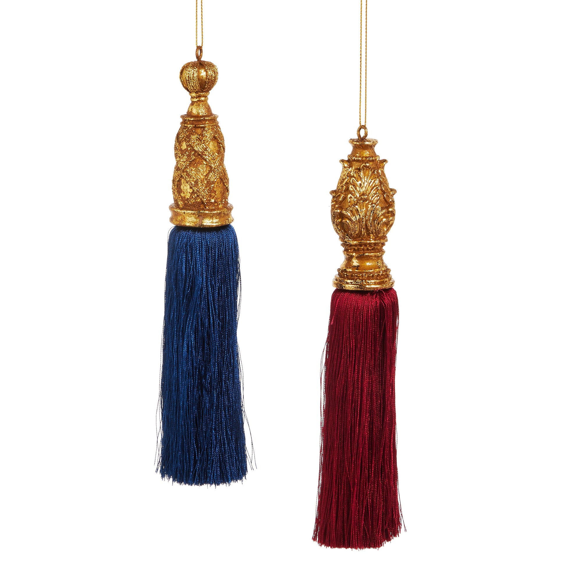 7.5" Tassel Ornament Dk Blue/ burgundy