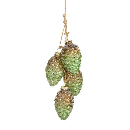 8" Pinecone Cluster Ornament Brown/Green