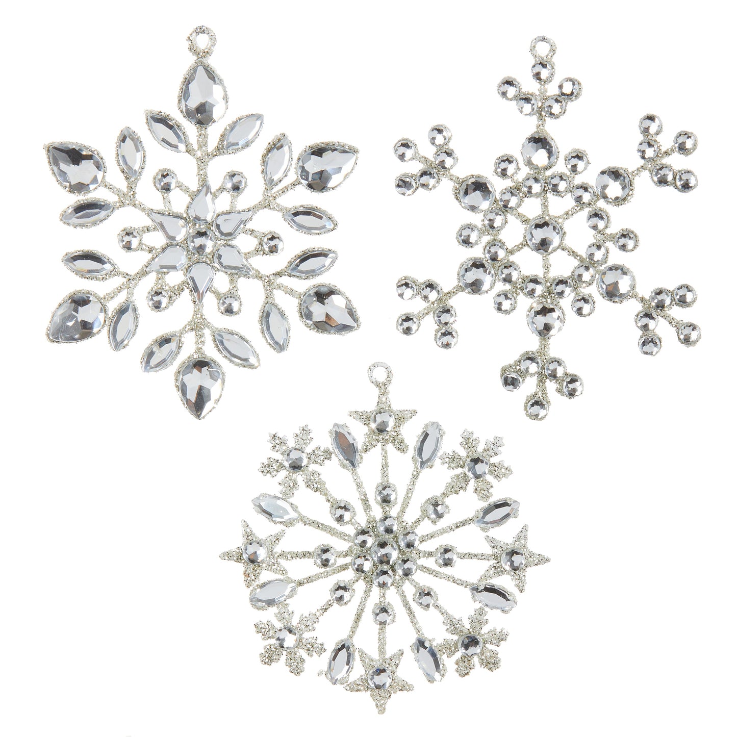 4" Crystal Jeweled Snowflake Ornament asst/3
