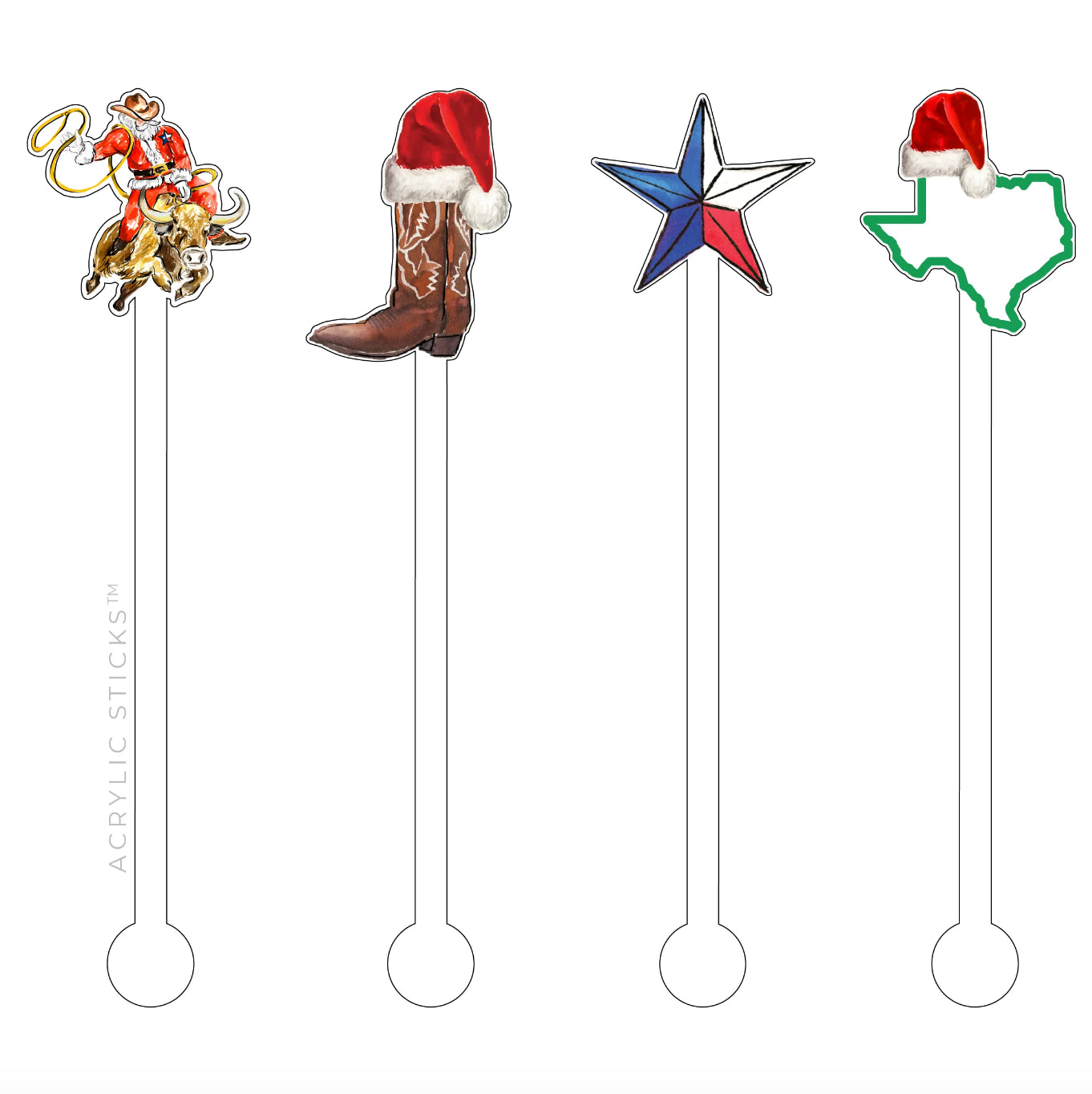 Texas Christmas Rodeo Acrylic Stir Sticks Combo