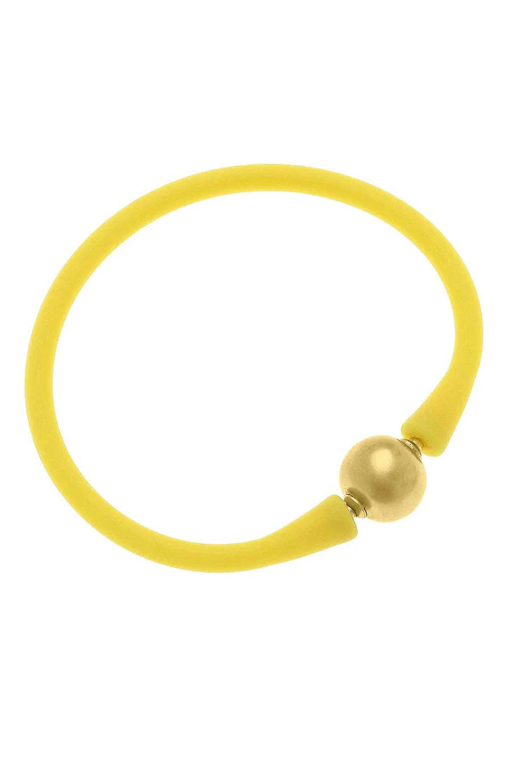 Bali 24K Gold Plated Ball Bead Silicone Bracelet in Canary Yellow