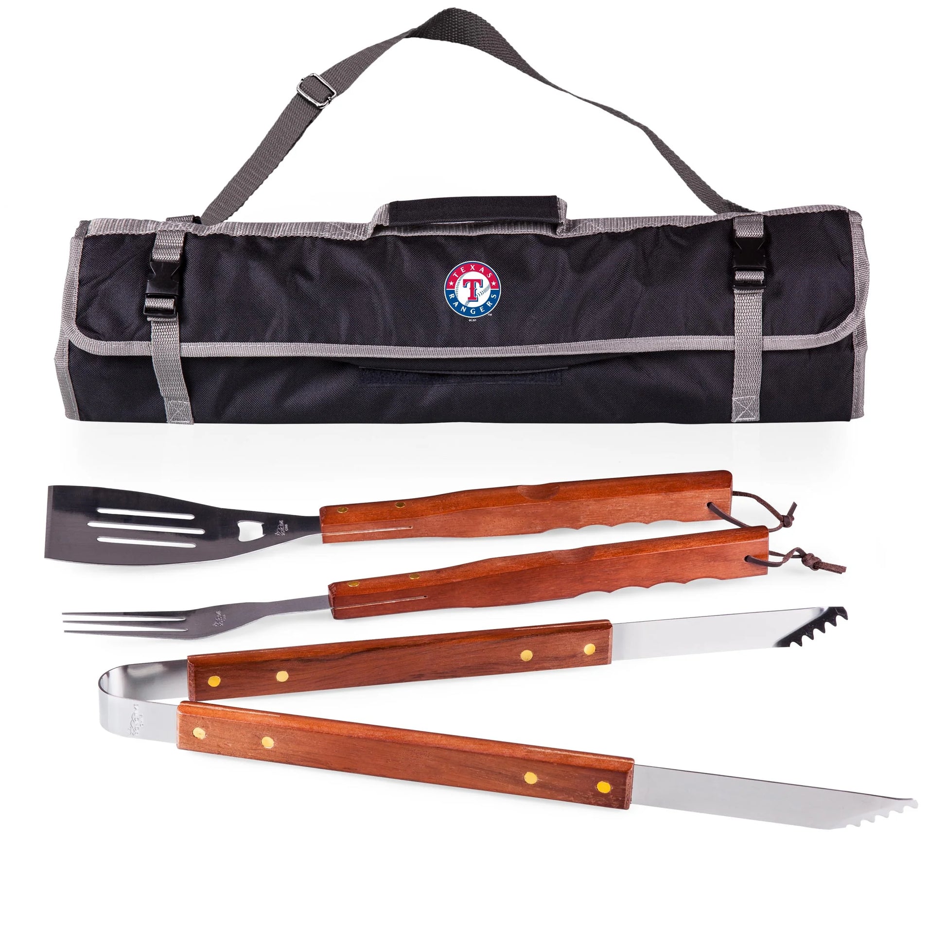 Texas Rangers - 3-Piece BBQ Tote & Grill Set, (Black with Gray Accents)