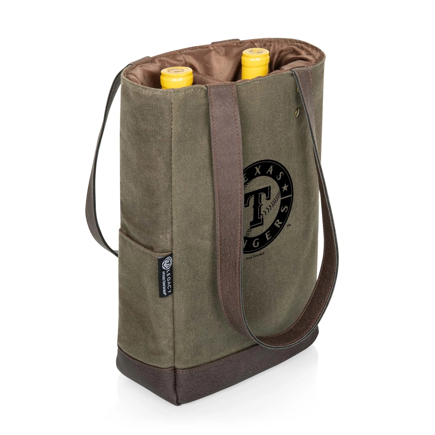 Texas Rangers - 2 Bottle Insulated Wine Cooler Bag, (Khaki Green with Beige Accents)