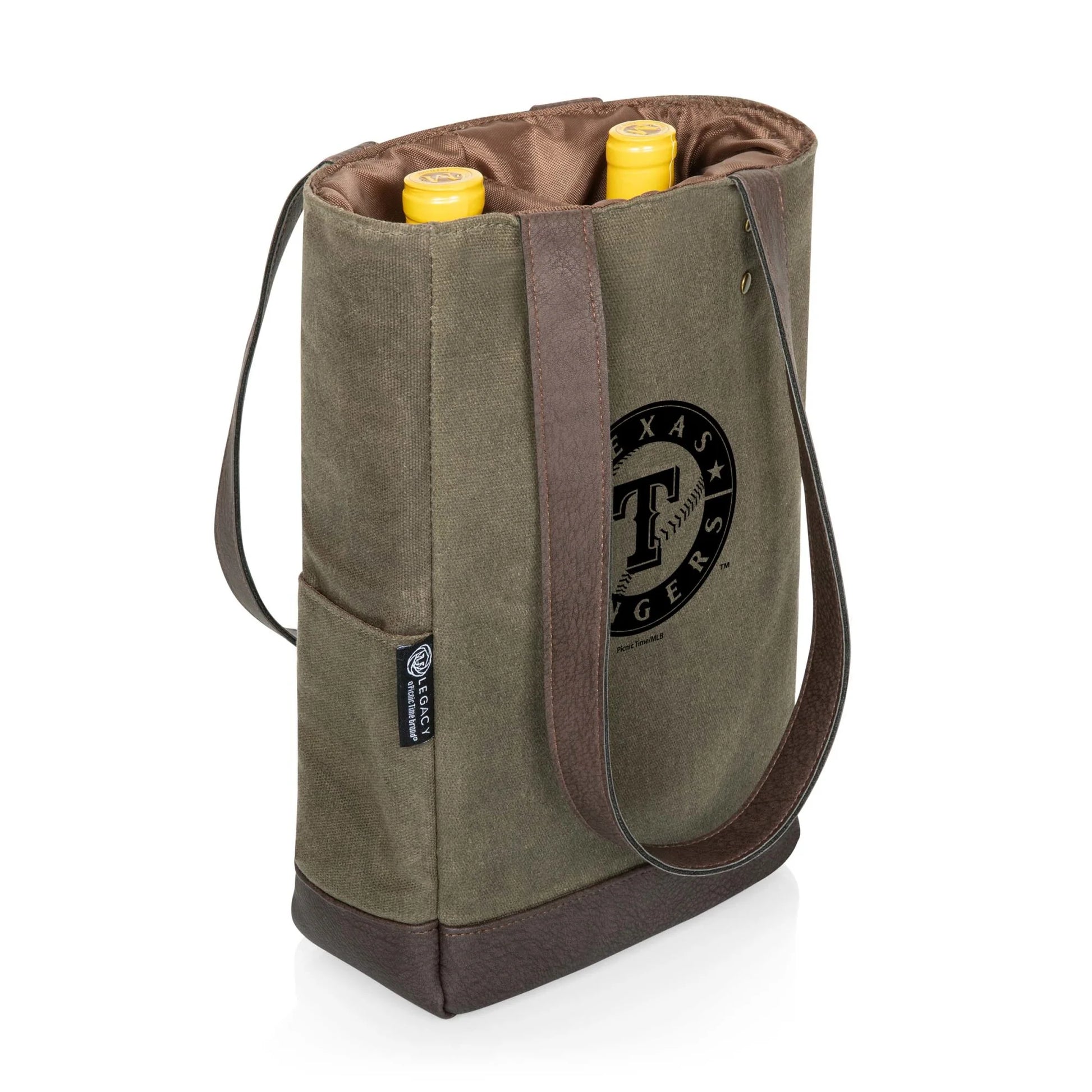 Texas Rangers - 2 Bottle Insulated Wine Cooler Bag, (Khaki Green with Beige Accents)