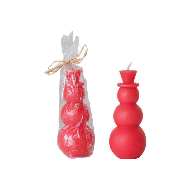 2" Round x 4-1/2"H Unscented Snowman Shaped Candle, Watermelon Color