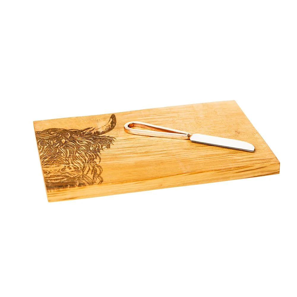Highland Cow Oak Cheese Board & Knife ST