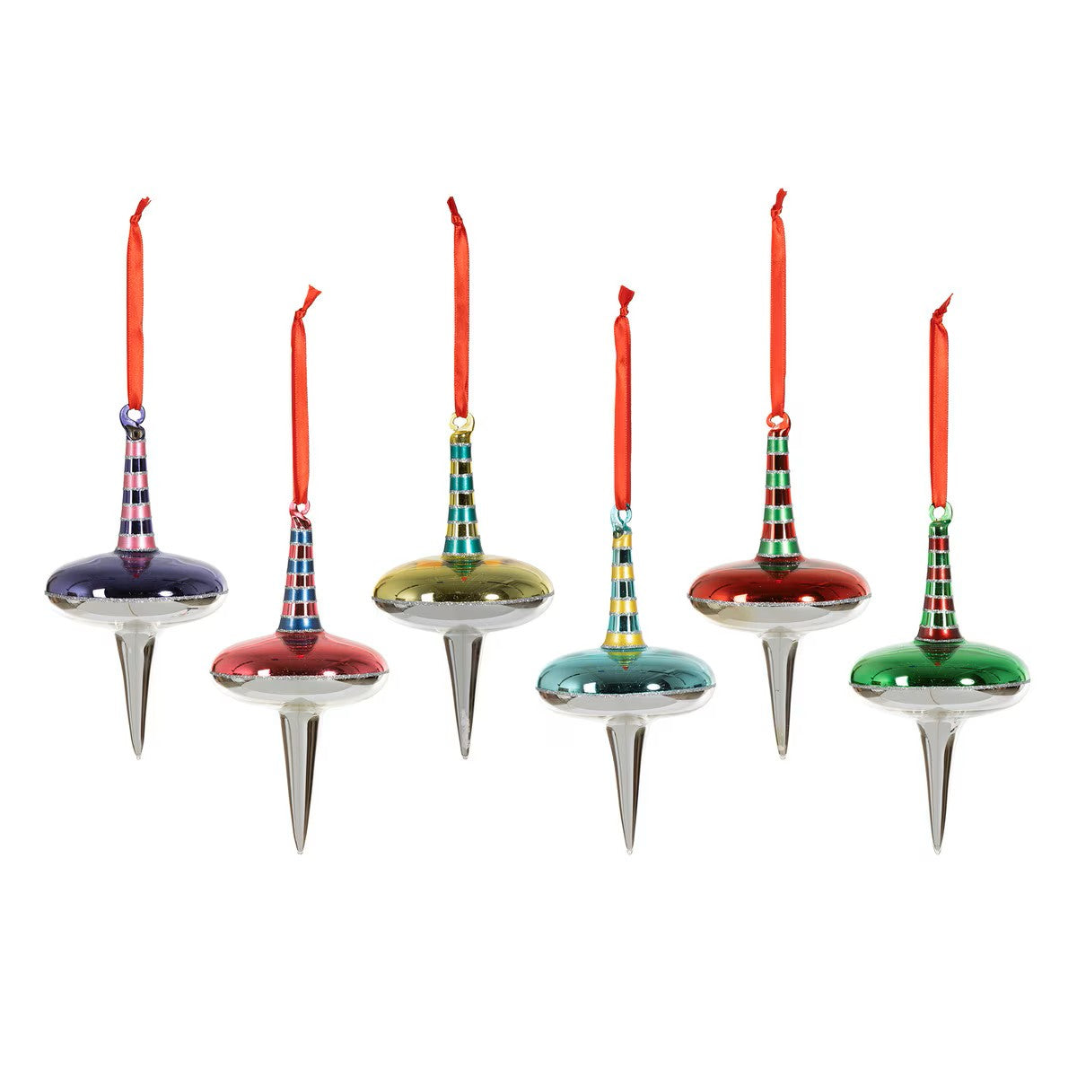 Retro Dual Spinner Glass Ornament (Asst 6)