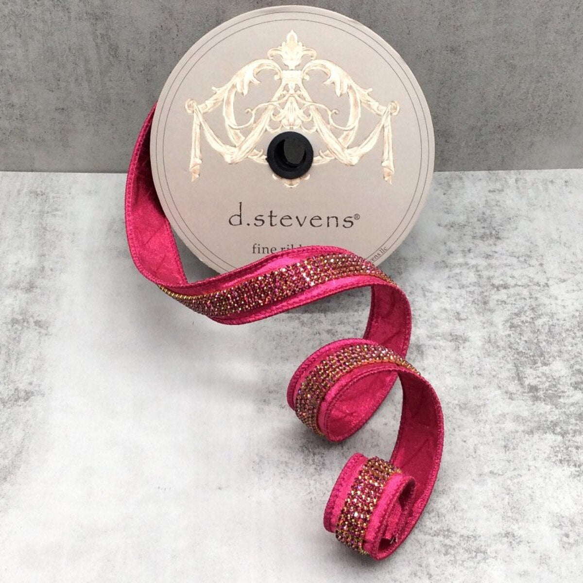 1" x 5yds metallic dupion duchess hot pinkjewel center, hot pink