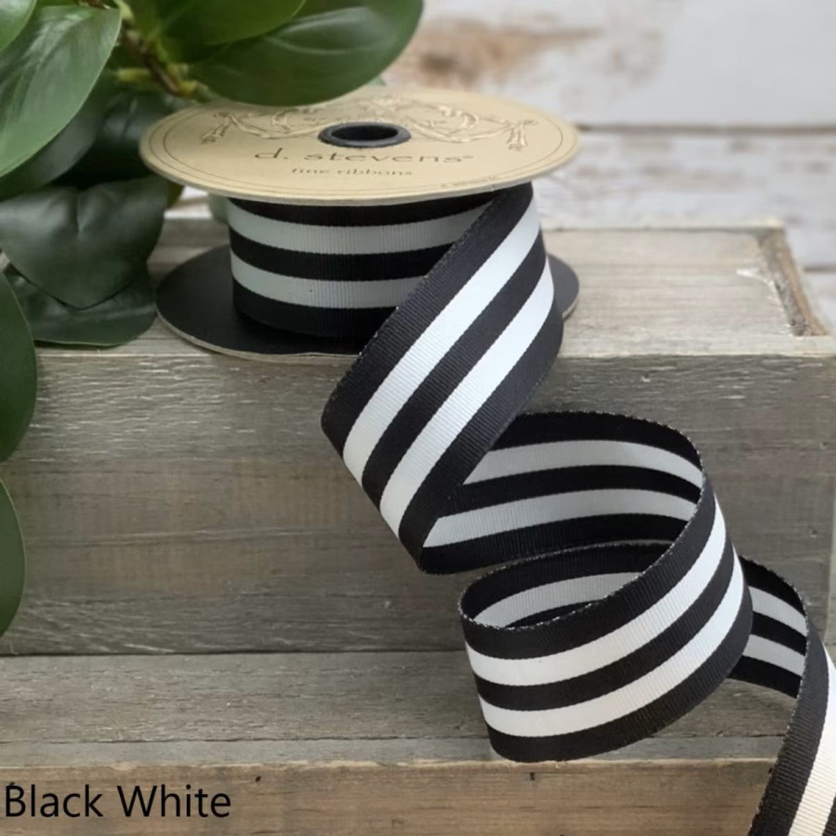 1.5" x 25yds Grosgrain Stripe Ribbon, Black/White