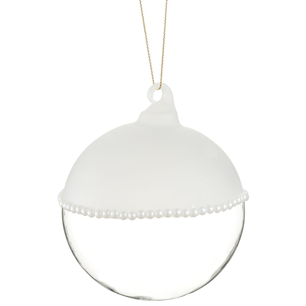 4" Pearl Glass Ball Ornament Clear/ White