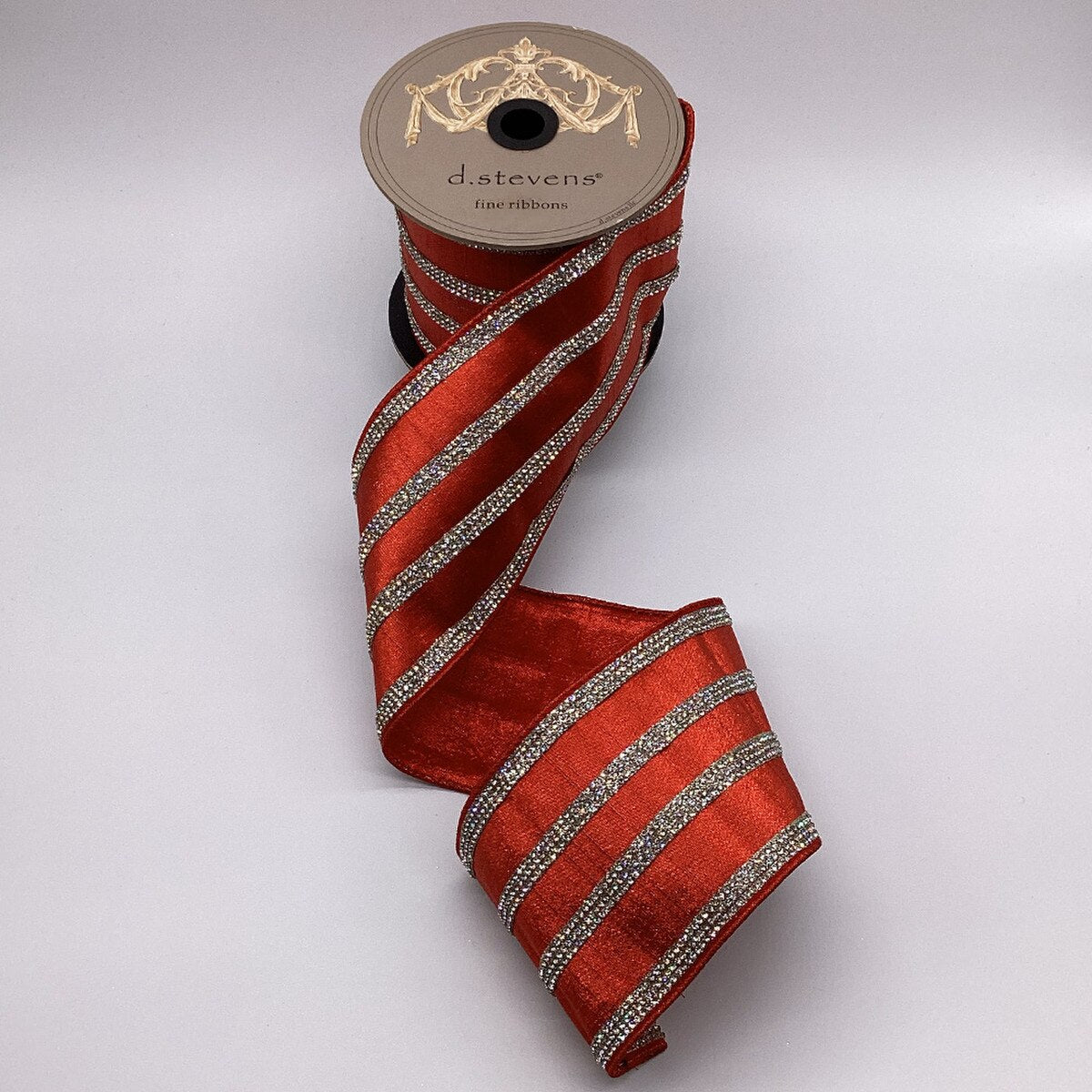 4” x 5yds metallic dupion clear crystal jewel stripe, red