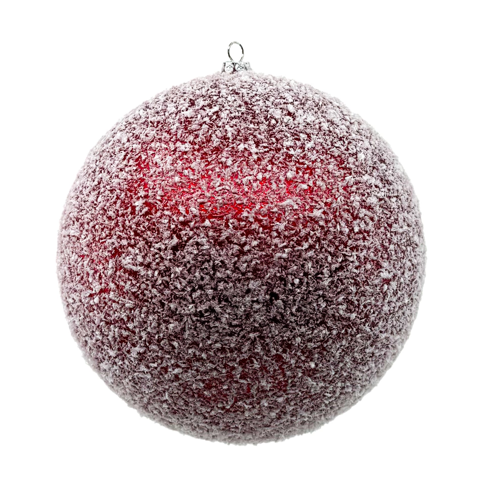 6" Flocked Plastic Ball Ornament Red